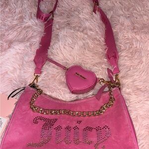 Juicy Couture Pink Rhinestone Embellished Shoulder Bag